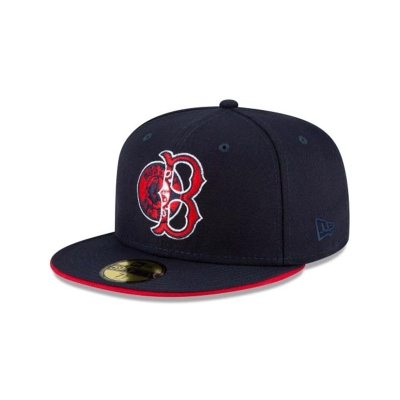 Blue Boston Red Sox Hat - New Era MLB Double Logo 59FIFTY Fitted Caps USA2783960